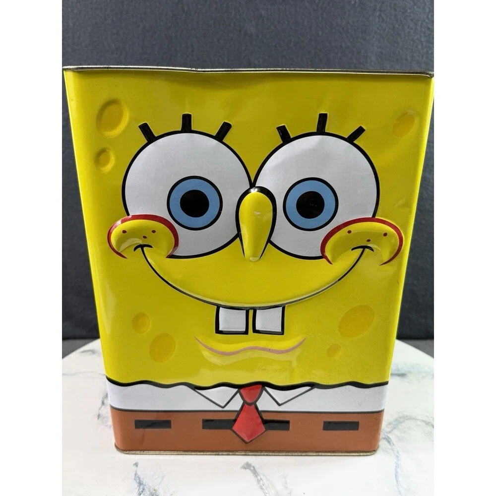 Vintage 2008 SpongeBob SquarePants Popcorn Tin Large Metal Storage Bin Decor